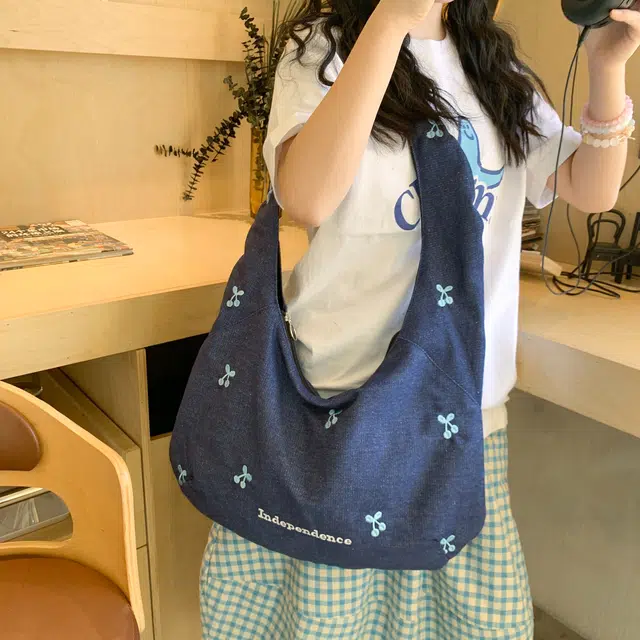 雅鹿 欧美休闲慵懒风百搭个性大容量通勤托特包 尼龙 腋下包单肩包 女款 深蓝色/绿色/黑色