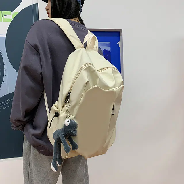 雅鹿 原宿风小众设计款简约百搭森系校园 尼龙 背包双肩包 男女同款情侣款 米白色/黑色/灰色/酒红色