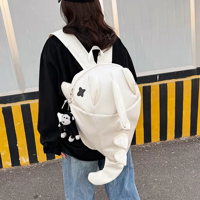 雅鹿 小众设计怪兽卡通搞怪个性学生书包 尼龙 背包双肩包 常规 男女同款情侣款 白色/黑色/灰色