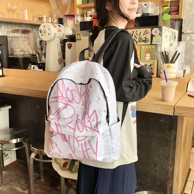 雅鹿 涂鸦印花百搭防水通勤 尼龙 双肩包 男女同款情侣款 多色