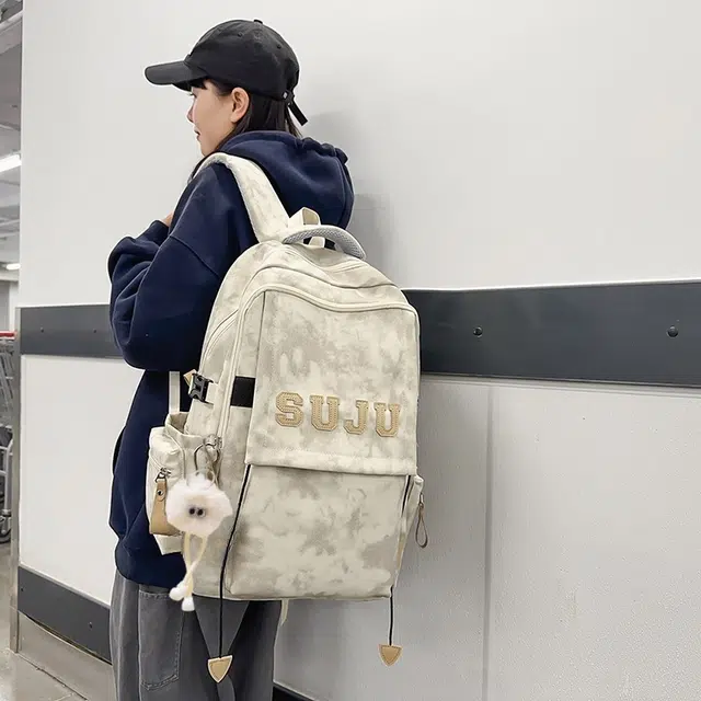 雅鹿 日系简约百搭学生防泼水旅行 尼龙 背包双肩包 常规 男女同款情侣款 米白色/黑色/酒红色/浅绿色