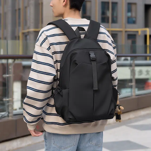 雅鹿 纯色登山包时尚旅行包通勤大学生书包 尼龙 双肩包背包 男女同款情侣款 黑色/灰色/米白色/粉红色/蓝色
