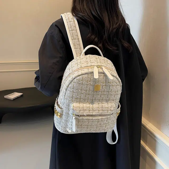 雅鹿 时尚复古印花字母外出旅行 布 双肩包背包 女款 白色/黑色