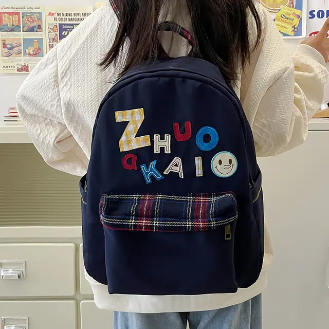 雅鹿 格纹字母小清新森系高颜值校园小众时尚简约百搭设计 尼龙 背包双肩包 男女同款情侣款 白色/黄色/绿色/蓝色
