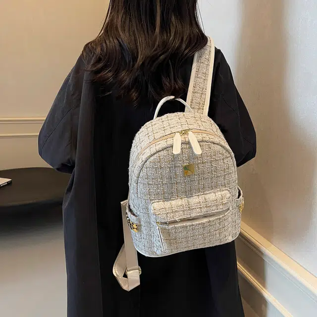 雅鹿 时尚复古印花字母外出旅行 布 双肩包背包 女款 白色/黑色