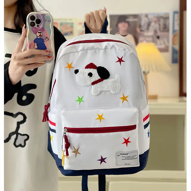 雅鹿 森系百搭卡通休闲轻便 尼龙 双肩包 女款 白色