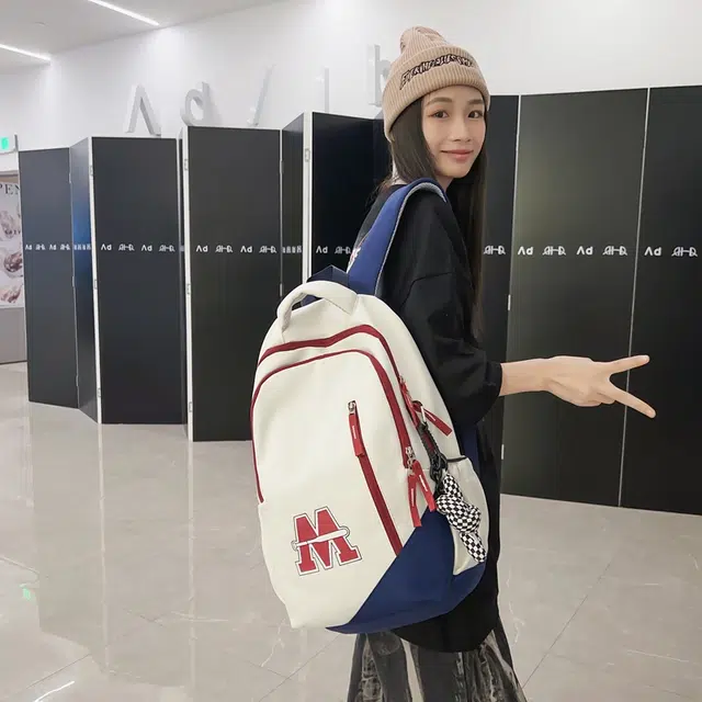 雅鹿 美式复古大容量韩版撞色百搭初中生高中大学生书包 尼龙 双肩包 男女同款情侣款 黑色/红色/蓝色/白蓝红色