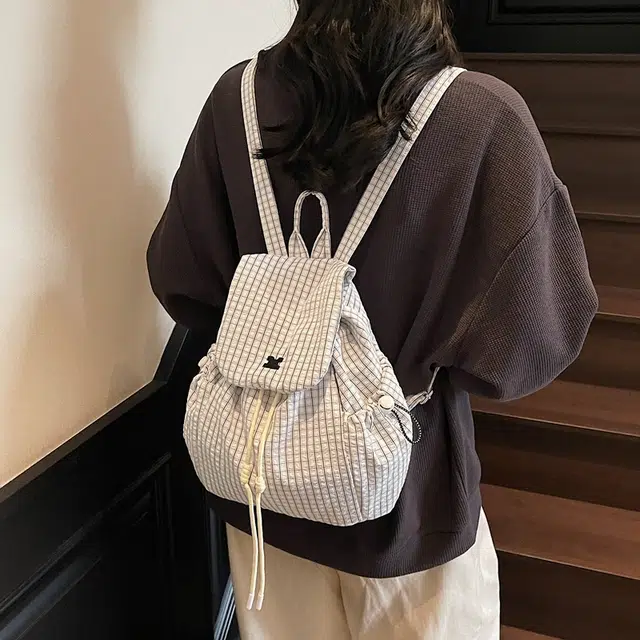 雅鹿 小众设计清新格子潮流学院风上课通勤 尼龙 双肩包 女款 多色