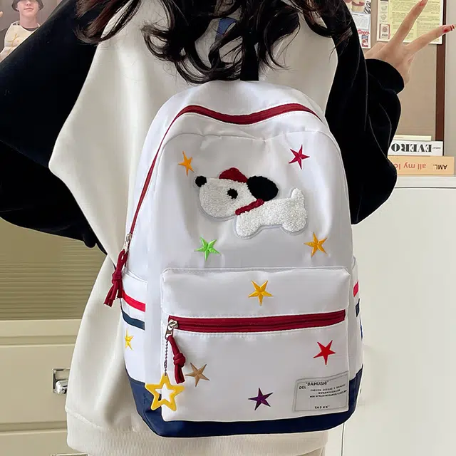 雅鹿 森系百搭卡通休闲轻便 尼龙 双肩包 女款 白色