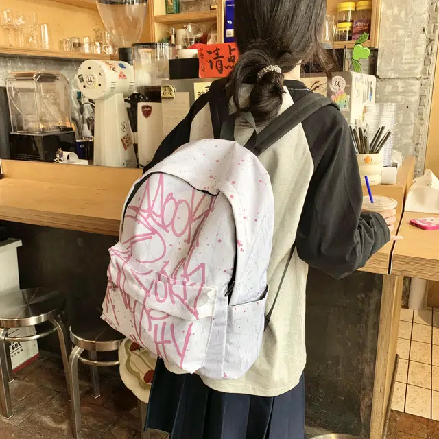雅鹿 涂鸦印花百搭防水通勤 尼龙 双肩包 男女同款情侣款 多色