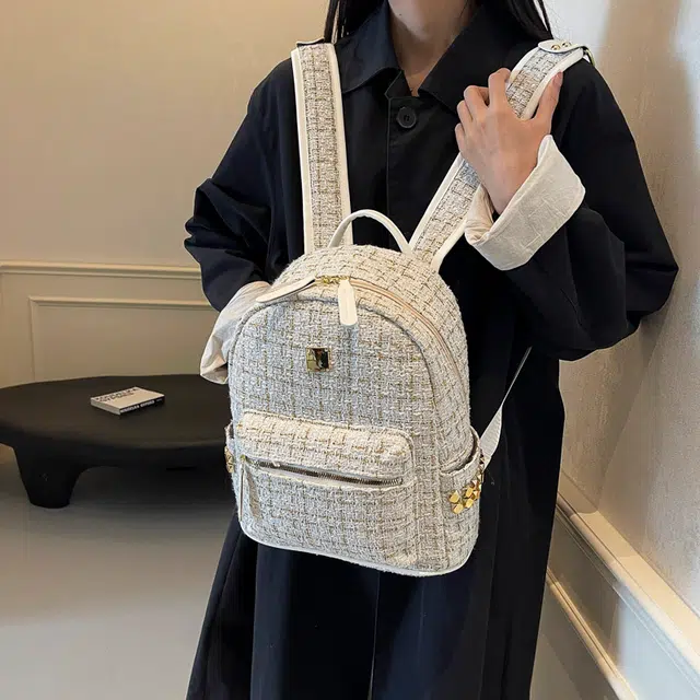 雅鹿 时尚复古印花字母外出旅行 布 双肩包背包 女款 白色/黑色