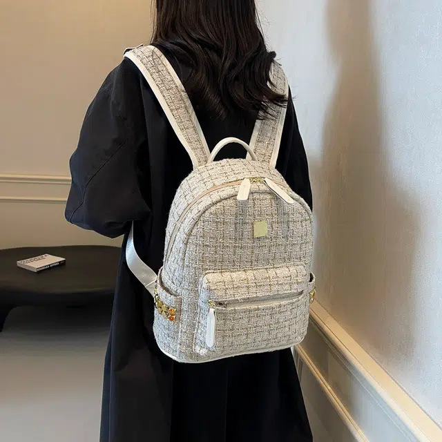 雅鹿 时尚复古印花字母外出旅行 布 双肩包背包 女款 白色/黑色