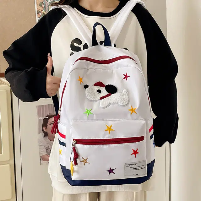 雅鹿 森系百搭卡通休闲轻便 尼龙 双肩包 女款 白色