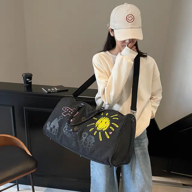 雅鹿 潮流个性涂鸦出差行李袋大容量休闲 尼龙 手提斜挎单肩旅行包 男女同款情侣款 多色