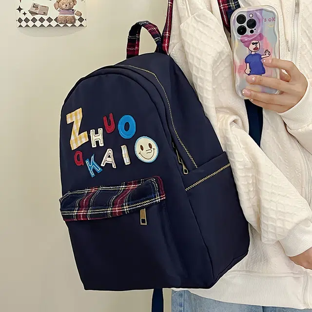 雅鹿 格纹字母小清新森系高颜值校园小众时尚简约百搭设计 尼龙 背包双肩包 男女同款情侣款 白色/黄色/绿色/蓝色
