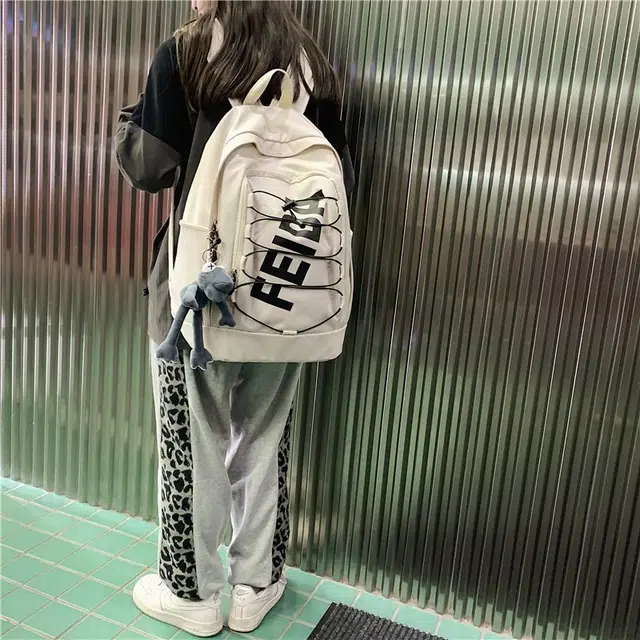 雅鹿 小众美式森系字母印花设计感大容量轻便旅行运动 尼龙 双肩包 男女同款情侣款 白色/黑色/粉红色/绿色/蓝色