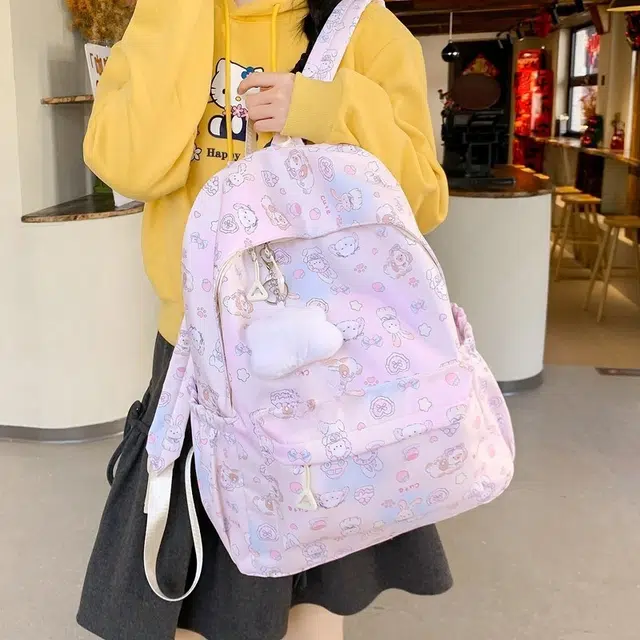 雅鹿 温柔日系甜美高颜值可爱少女蝴蝶结通知印花卡通个性小众设计学院风 尼龙 双肩包 常规 男女同款情侣款 多色