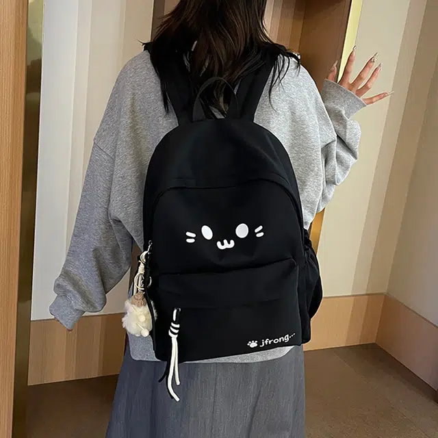 雅鹿 简约可爱卡通猫咪百搭 尼龙 双肩包 女款 米白色/黑色/黄色/蓝色/粉红色
