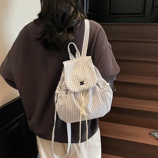 雅鹿 小众设计清新格子潮流学院风上课通勤 尼龙 双肩包 女款 多色