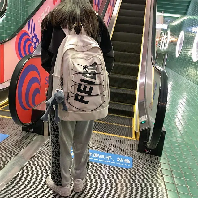 雅鹿 小众美式森系字母印花设计感大容量轻便旅行运动 尼龙 双肩包 男女同款情侣款 白色/黑色/粉红色/绿色/蓝色