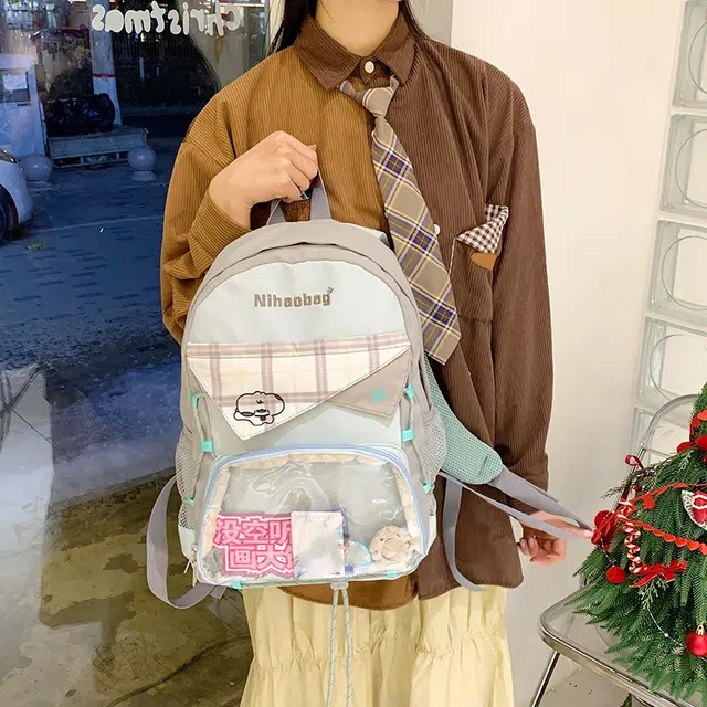 雅鹿 韩版可爱透明 尼龙 双肩包 女款 黑色/绿色/蓝色