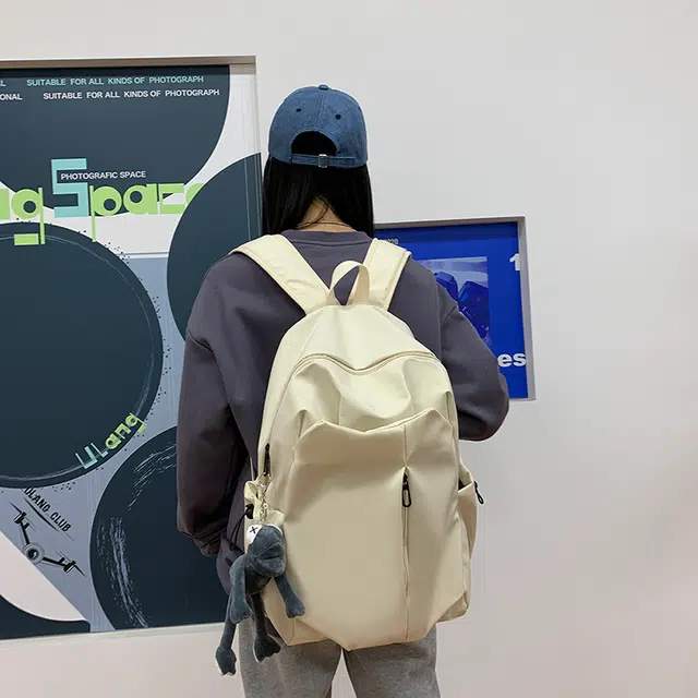 雅鹿 原宿风小众设计款简约百搭森系校园 尼龙 背包双肩包 男女同款情侣款 米白色/黑色/灰色/酒红色