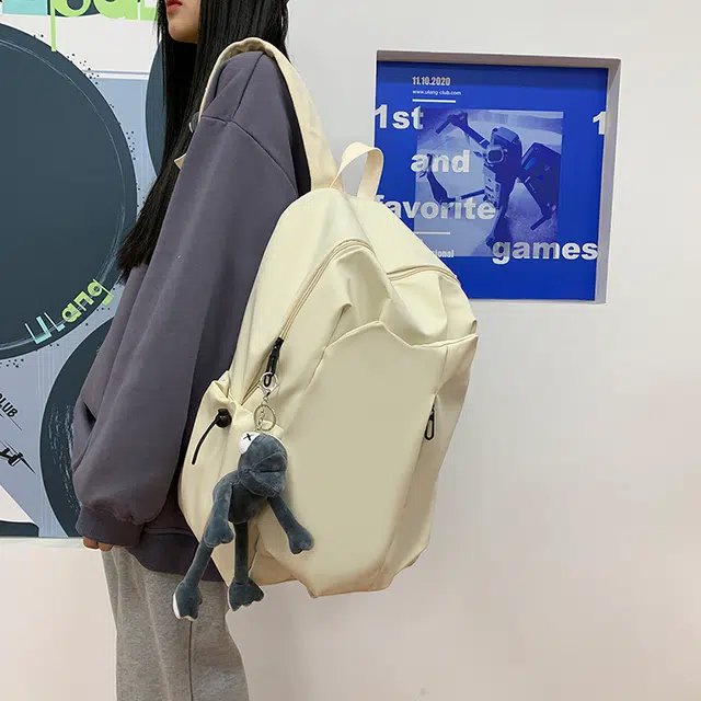 雅鹿 原宿风小众设计款简约百搭森系校园 尼龙 背包双肩包 男女同款情侣款 米白色/黑色/灰色/酒红色