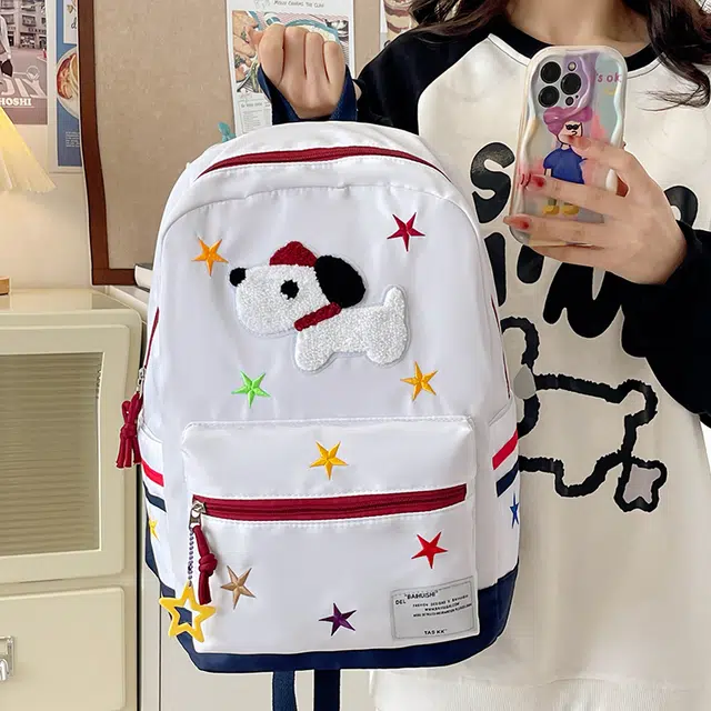 雅鹿 森系百搭卡通休闲轻便 尼龙 双肩包 女款 白色