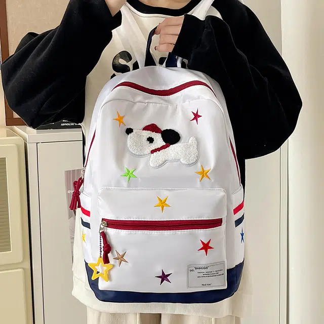 雅鹿 森系百搭卡通休闲轻便 尼龙 双肩包 女款 白色