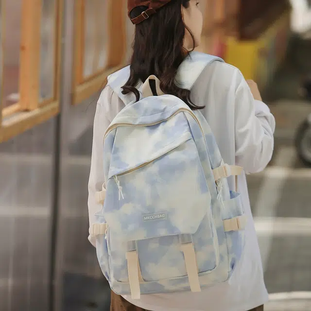 雅鹿 扎染书包女大学生简约百搭印花包日系初中 尼龙 双肩包 常规 男女同款情侣款 浅蓝色/浅绿色