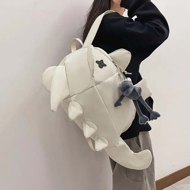 雅鹿 鲨鱼小众设计感休闲时尚上课旅游通勤轻便背包 尼龙 双肩包 男女同款情侣款 白色/灰色/黑色