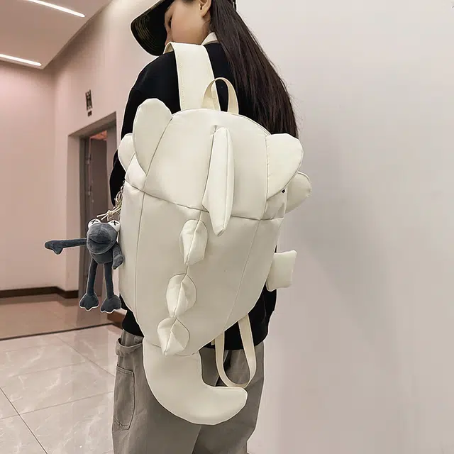 雅鹿 鲨鱼小众设计感休闲时尚上课旅游通勤轻便背包 尼龙 双肩包 男女同款情侣款 白色/灰色/黑色