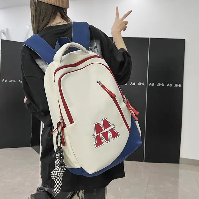 雅鹿 美式复古大容量韩版撞色百搭初中生高中大学生书包 尼龙 双肩包 男女同款情侣款 黑色/红色/蓝色/白蓝红色