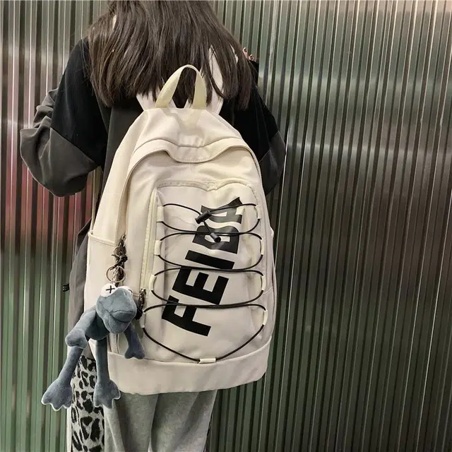 雅鹿 小众美式森系字母印花设计感大容量轻便旅行运动 尼龙 双肩包 男女同款情侣款 白色/黑色/粉红色/绿色/蓝色