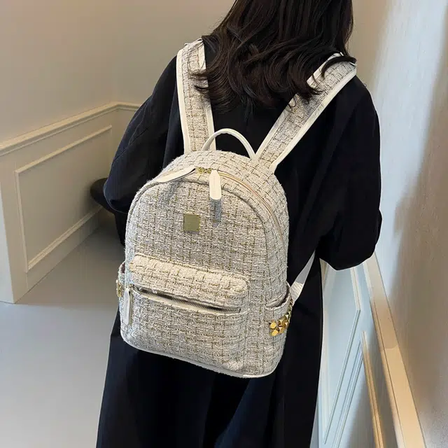 雅鹿 时尚复古印花字母外出旅行 布 双肩包背包 女款 白色/黑色