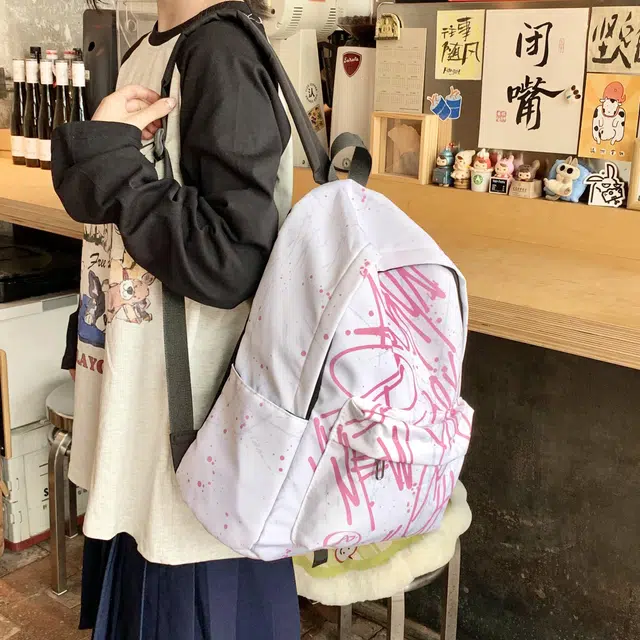 雅鹿 涂鸦印花百搭防水通勤 尼龙 双肩包 男女同款情侣款 多色