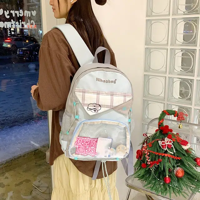 雅鹿 韩版可爱透明 尼龙 双肩包 女款 黑色/绿色/蓝色