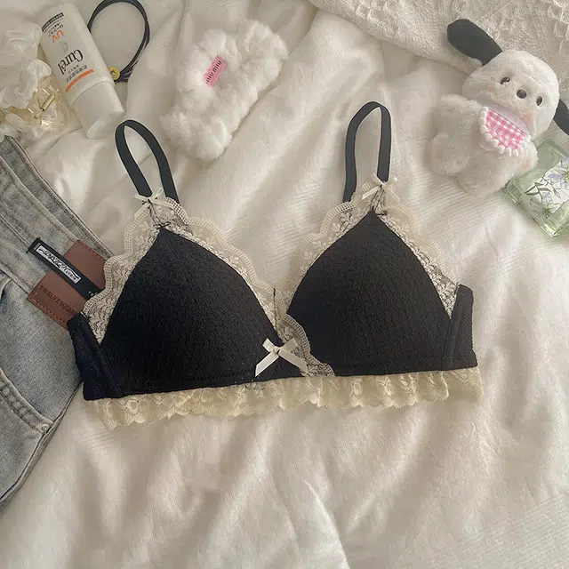 黛尔佳人 内衣女小胸聚拢无钢圈蕾丝薄款大胸显小防下垂甜美少女胸罩文胸 女款