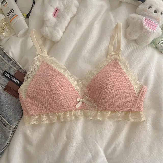 黛尔佳人 内衣女小胸聚拢无钢圈蕾丝薄款大胸显小防下垂甜美少女胸罩文胸 女款