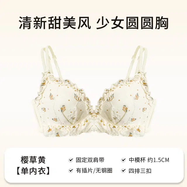黛尔佳人 日系甜美碎花少女内衣小胸聚拢无钢圈舒适夏季薄款纯欲风蕾丝文胸 女款