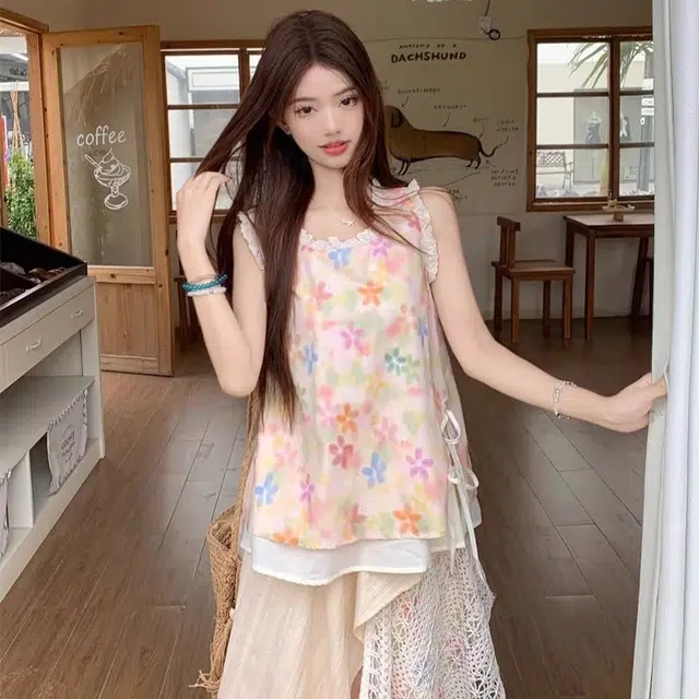 黛尔佳人 夏日小裙子多巴胺穿搭一套温柔度假风法式清纯甜美连衣裙裙装套装 女款