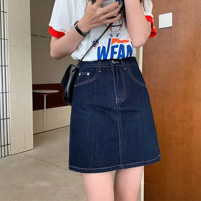 黛尔佳人 高腰薄款显瘦牛仔短裙 女款