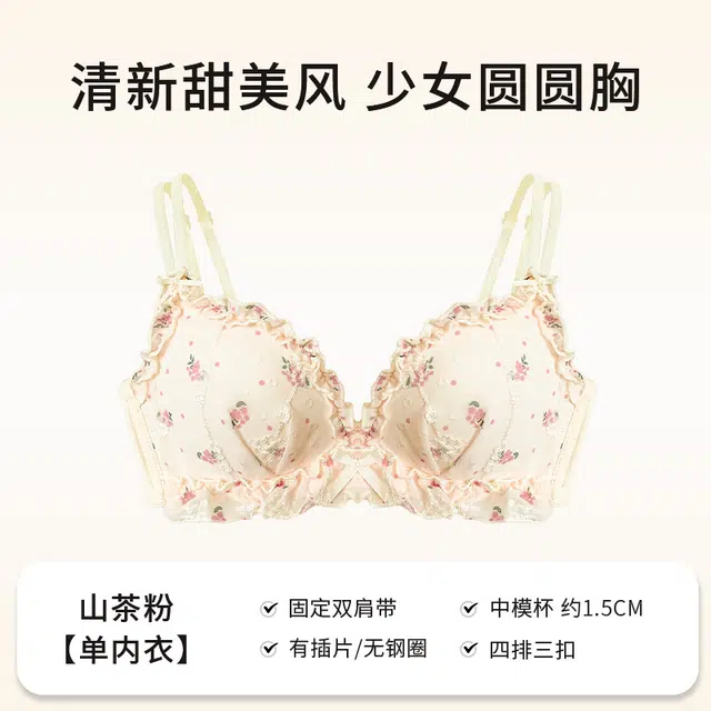 黛尔佳人 日系甜美碎花少女内衣小胸聚拢无钢圈舒适夏季薄款纯欲风蕾丝文胸 女款