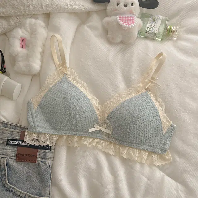 黛尔佳人 内衣女小胸聚拢无钢圈蕾丝薄款大胸显小防下垂甜美少女胸罩文胸 女款