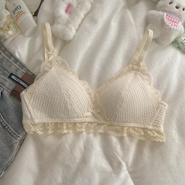 黛尔佳人 内衣女小胸聚拢无钢圈蕾丝薄款大胸显小防下垂甜美少女胸罩文胸 女款