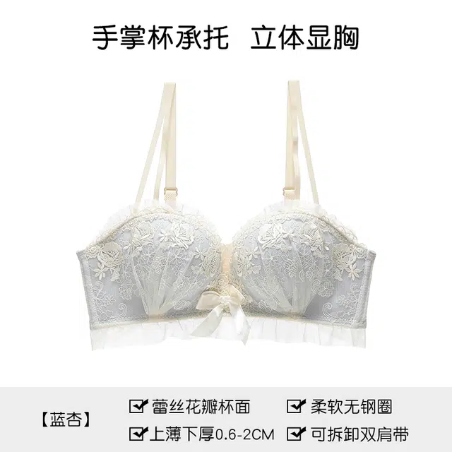 黛尔佳人 内衣女小胸显大聚拢蕾丝薄无钢圈收副乳防下垂无肩带防滑胸罩文胸 女款