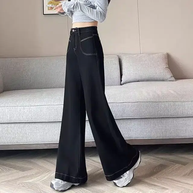 黛尔佳人 宽松高腰直筒阔腿牛仔裤 女款