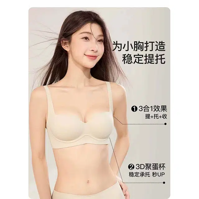 黛尔佳人 聚拢小胸显大光面无钢圈收副乳防下垂提拉上托无痕文胸 女款