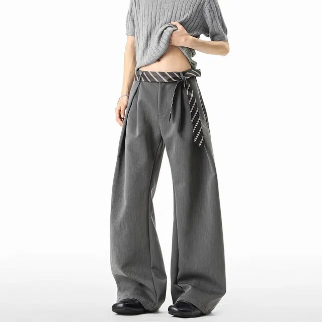 大白鲨 美式褶皱弯刀西裤夏季薄款宽松垂感百搭时尚潮牌休闲裤 男女同款