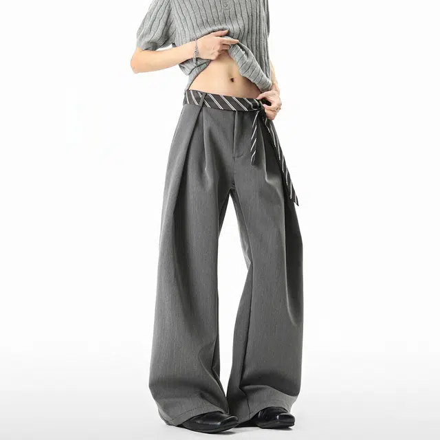 大白鲨 美式褶皱弯刀西裤夏季薄款宽松垂感百搭时尚潮牌休闲裤 男女同款